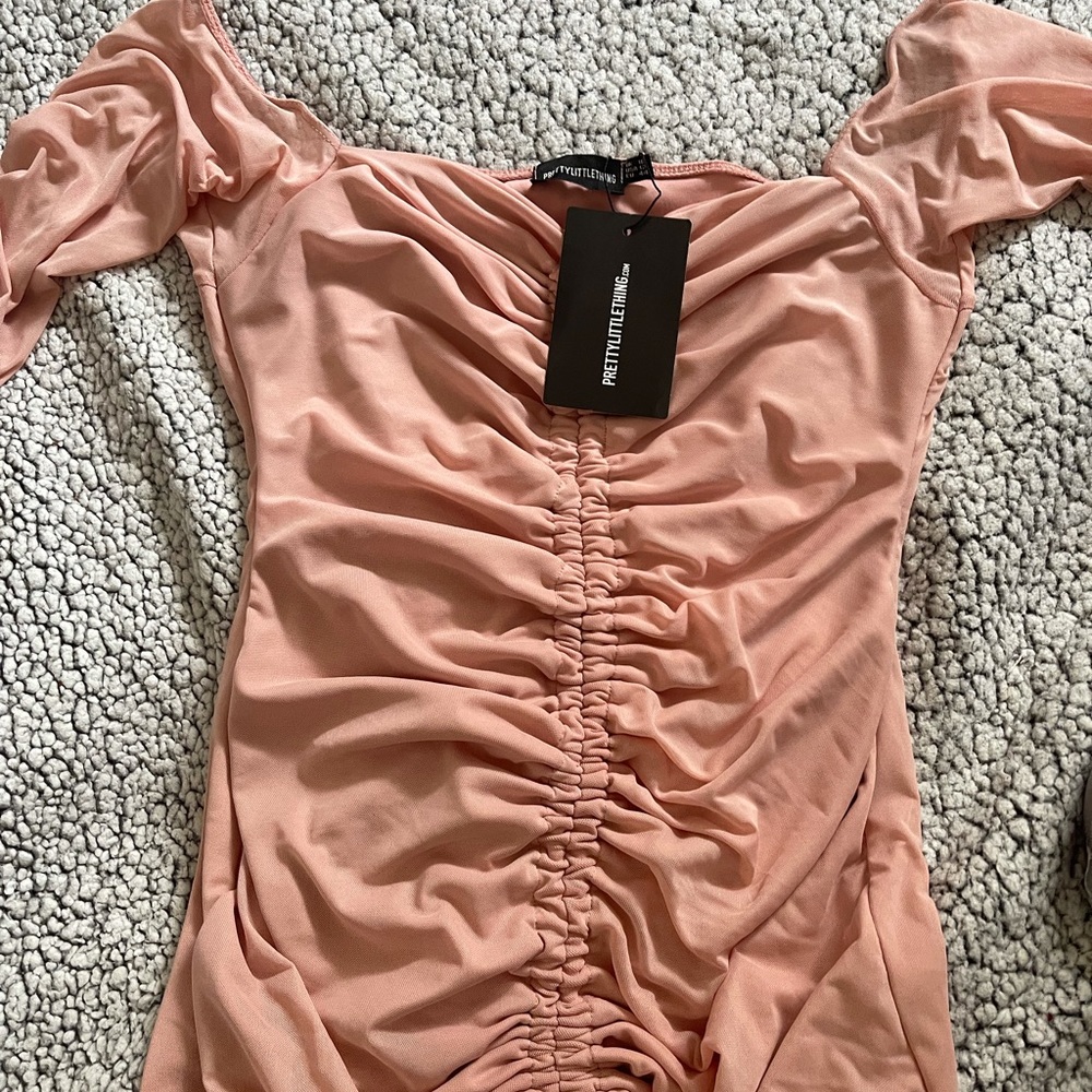 Dusty Rose Mesh Ruched bodycon dress